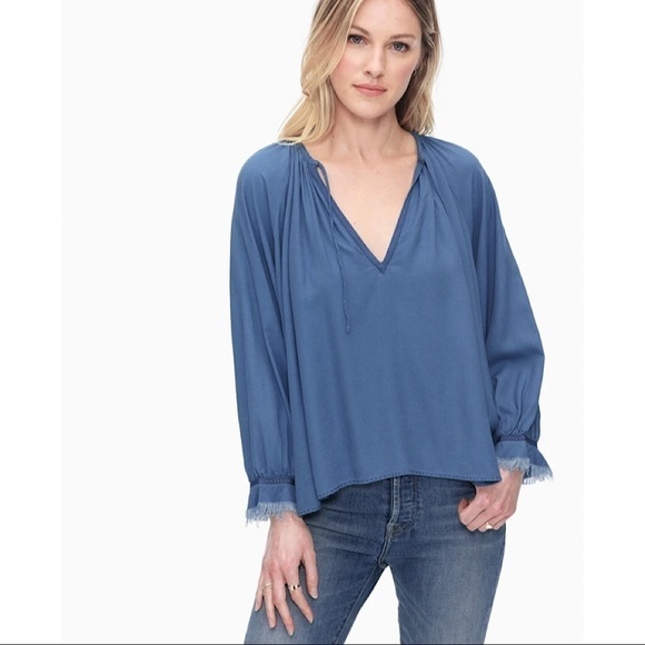 Splendid Medium Wash Crosshatch Gauze Peasant Top Size Small - Picture 2 of 11